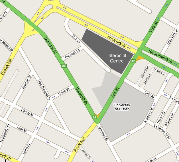 Map showing the location of the Interpoint Centre in Belfast